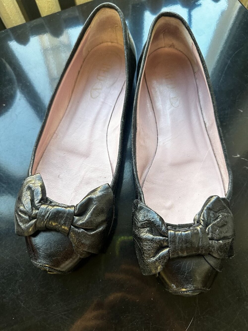 RedValentino Black Leather Ballet Flats 40